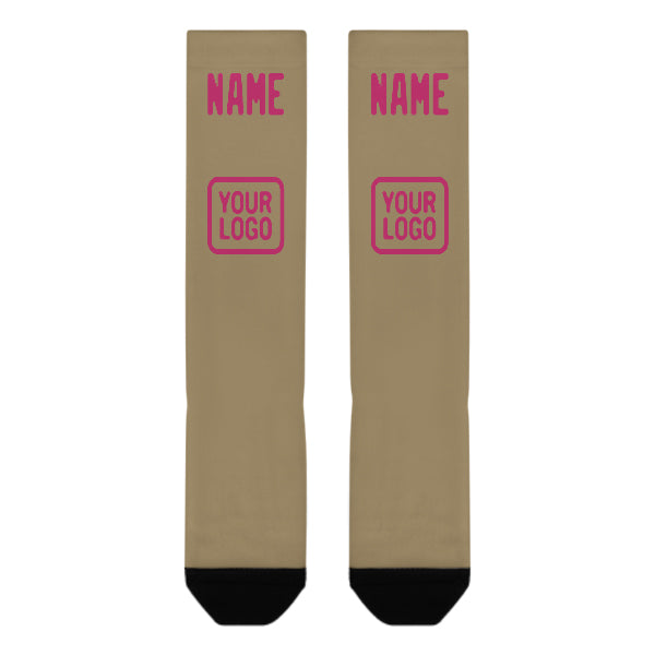 Chaussettes hautes personnalisées kaki clair et rose