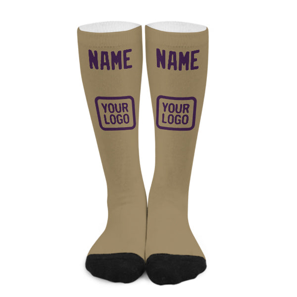 Chaussettes hautes personnalisées kaki clair et violettes