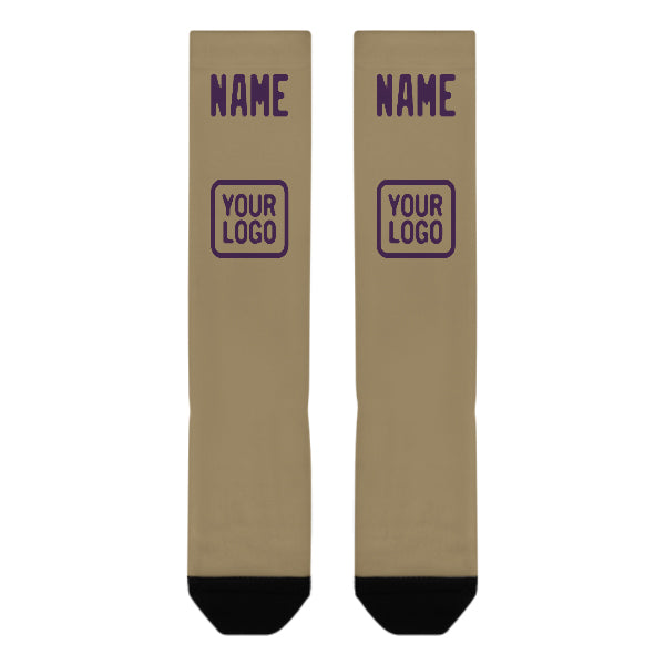 Chaussettes hautes personnalisées kaki clair et violettes