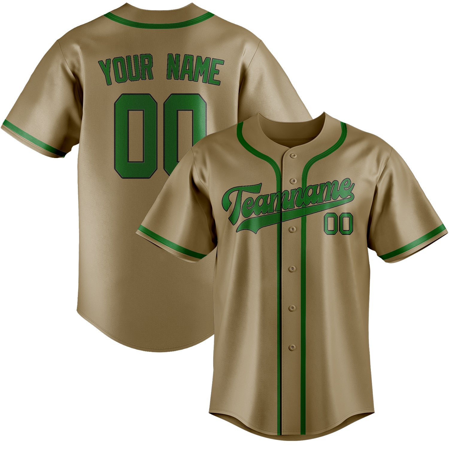Maillot de baseball personnalisé kaki clair et vert émeraude