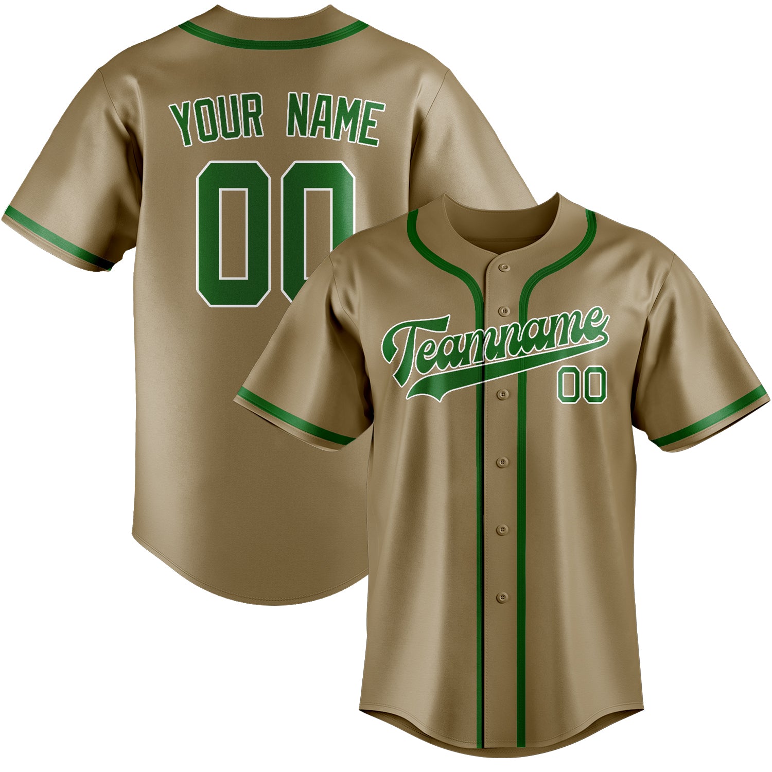 Maillot de baseball personnalisé kaki clair et vert émeraude