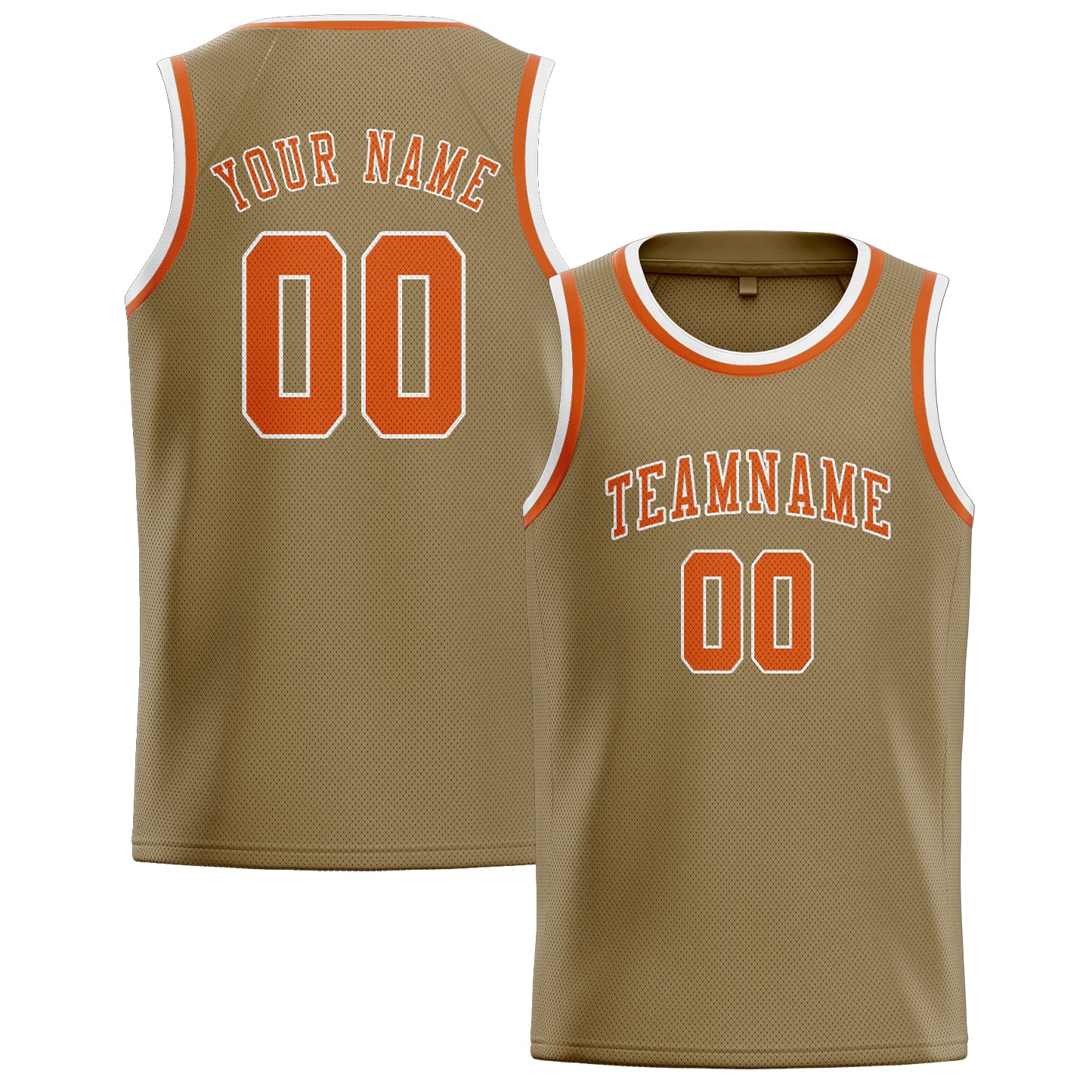 Maillot de basketball personnalisé kaki clair orange