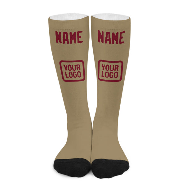 Chaussettes hautes personnalisées kaki clair et rouge cramoisi
