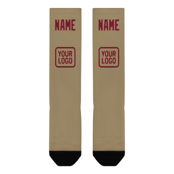 Chaussettes hautes personnalisées kaki clair et rouge cramoisi