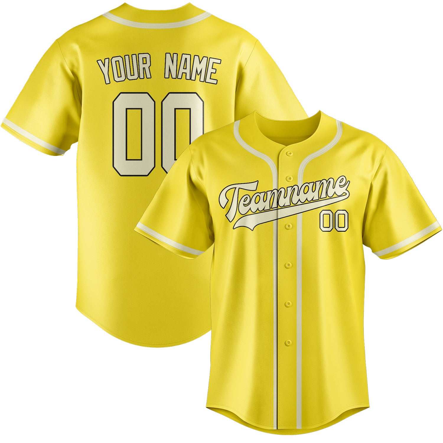Maillot de baseball personnalisé jaune clair et crème
