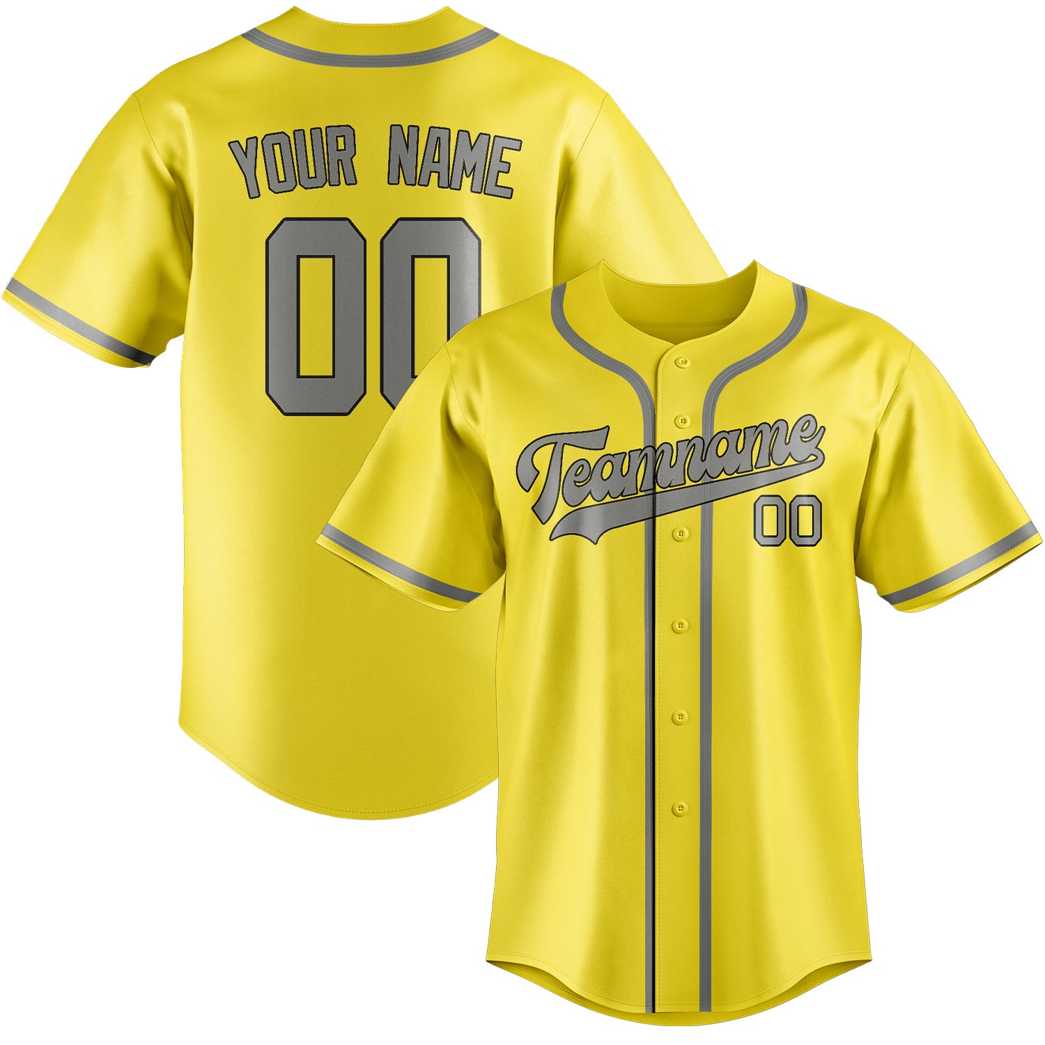 Maillot de baseball personnalisé jaune clair et gris
