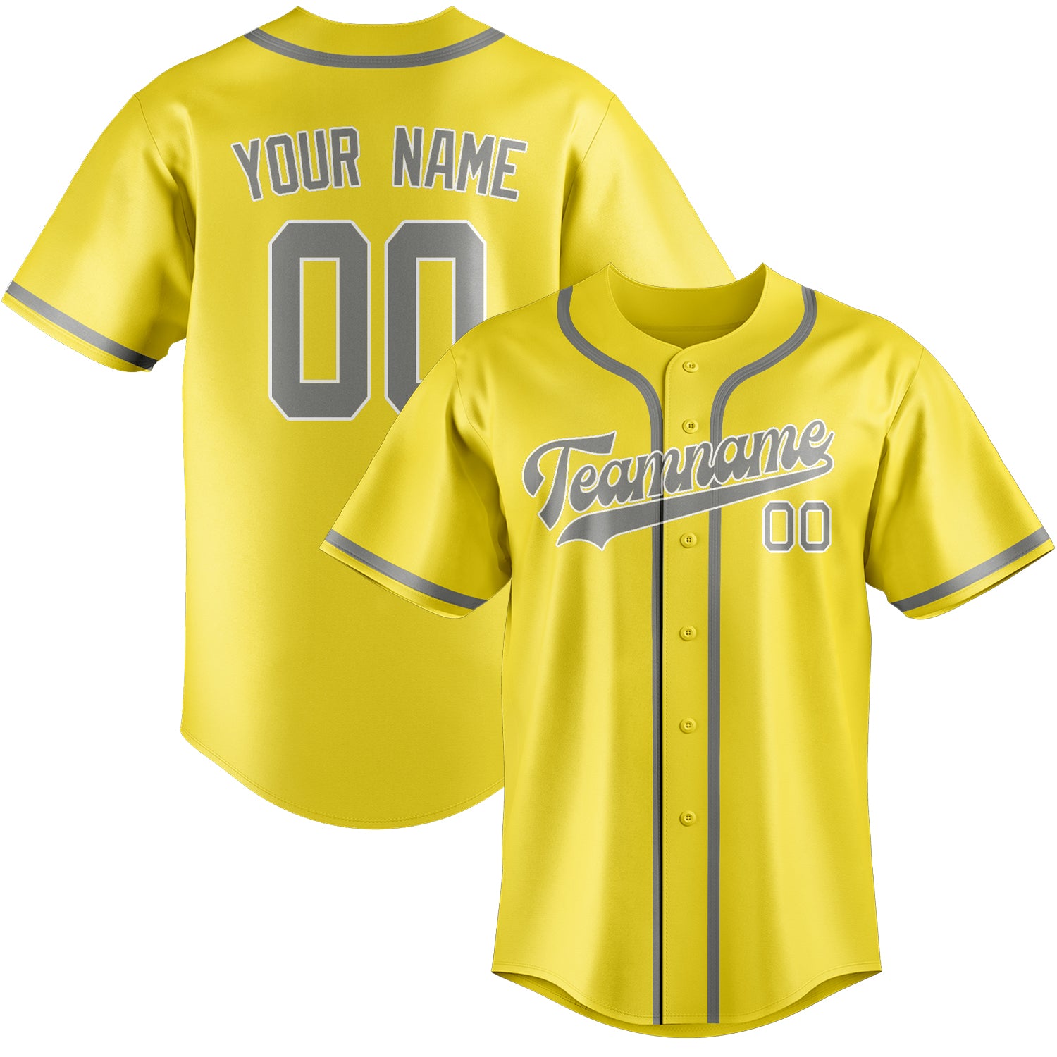 Maillot de baseball personnalisé jaune clair et gris