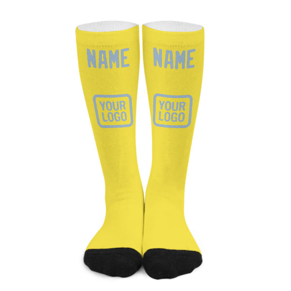 Chaussettes hautes personnalisées jaune clair et bleu clair