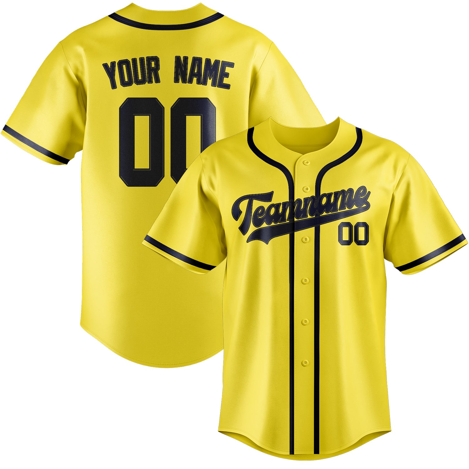 Maillot de baseball personnalisé jaune clair et marine