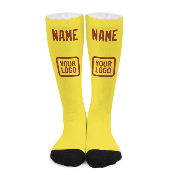 Chaussettes hautes personnalisées jaune clair corail rouge