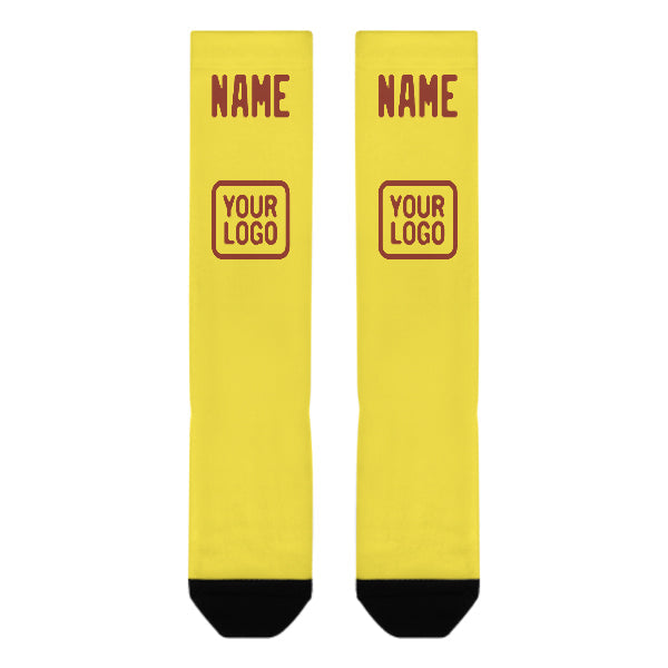 Chaussettes hautes personnalisées jaune clair corail rouge