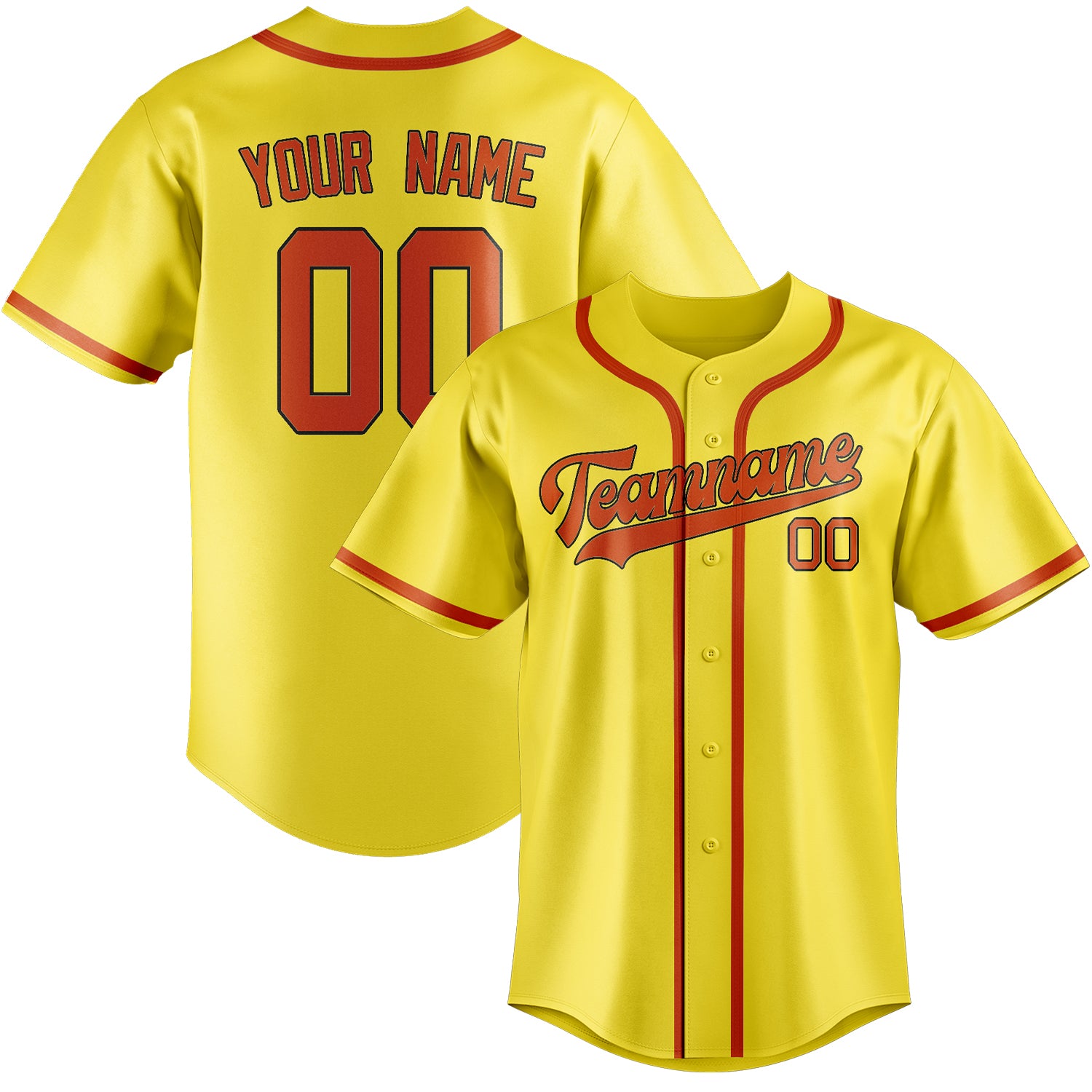 Maillot de baseball personnalisé jaune clair, orange et rouge