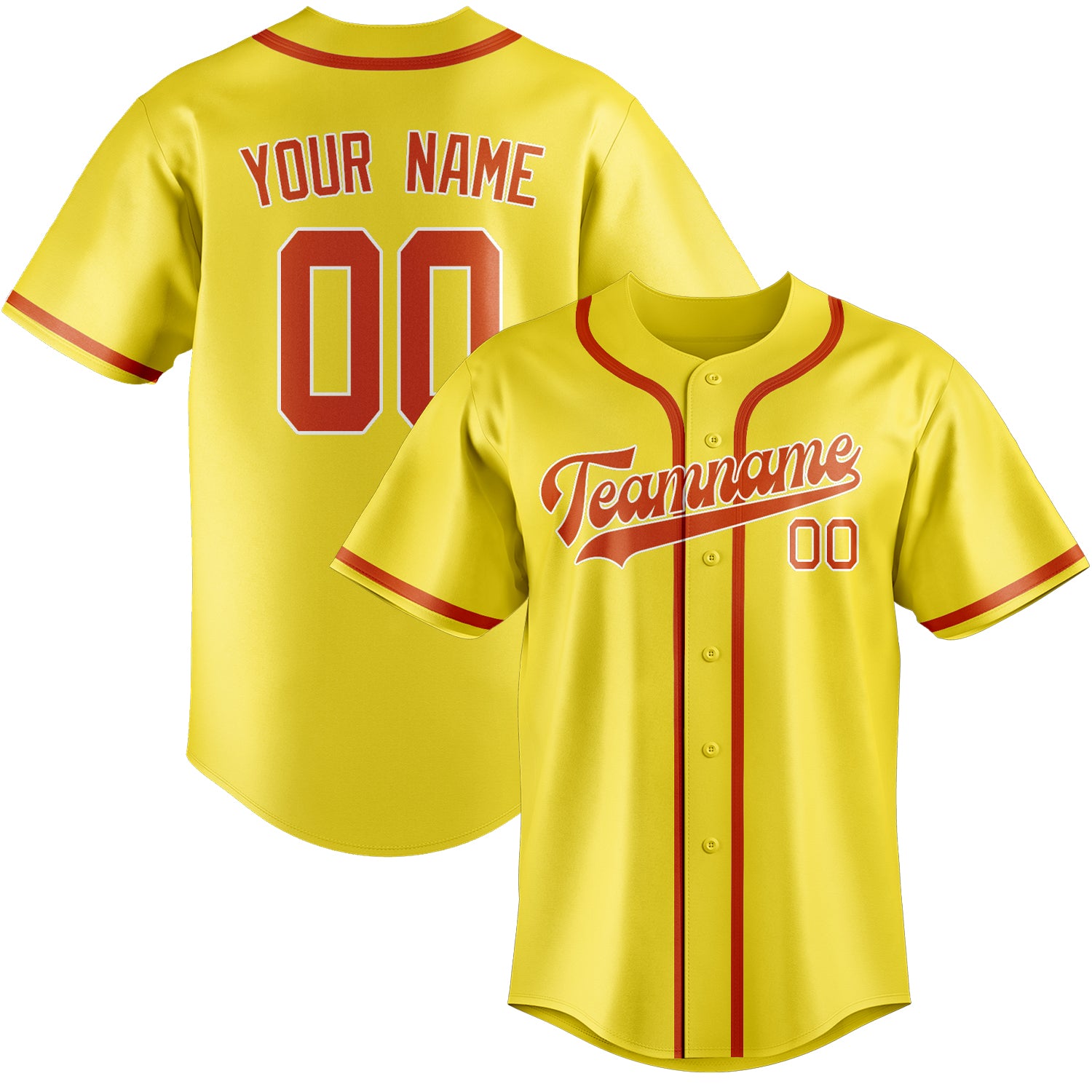 Maillot de baseball personnalisé jaune clair, orange et rouge
