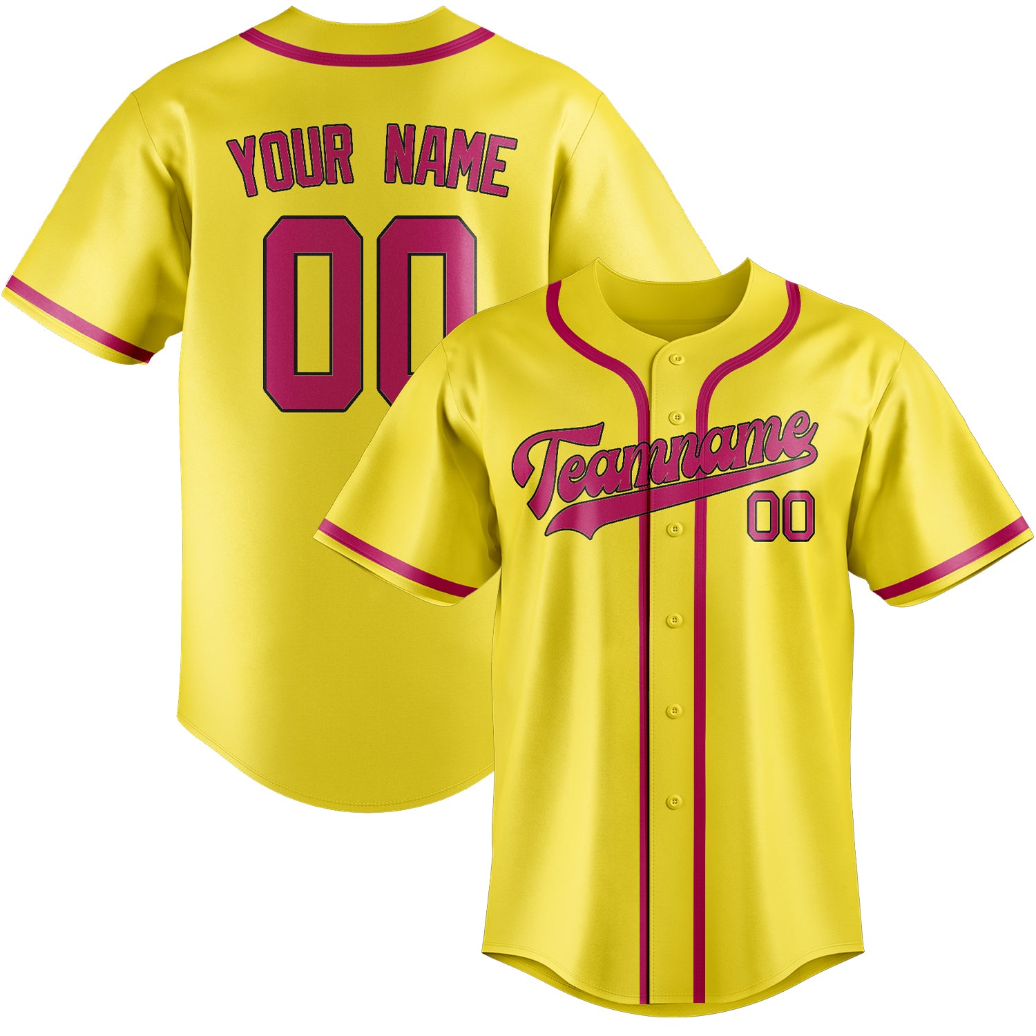 Maillot de baseball personnalisé jaune clair et rose