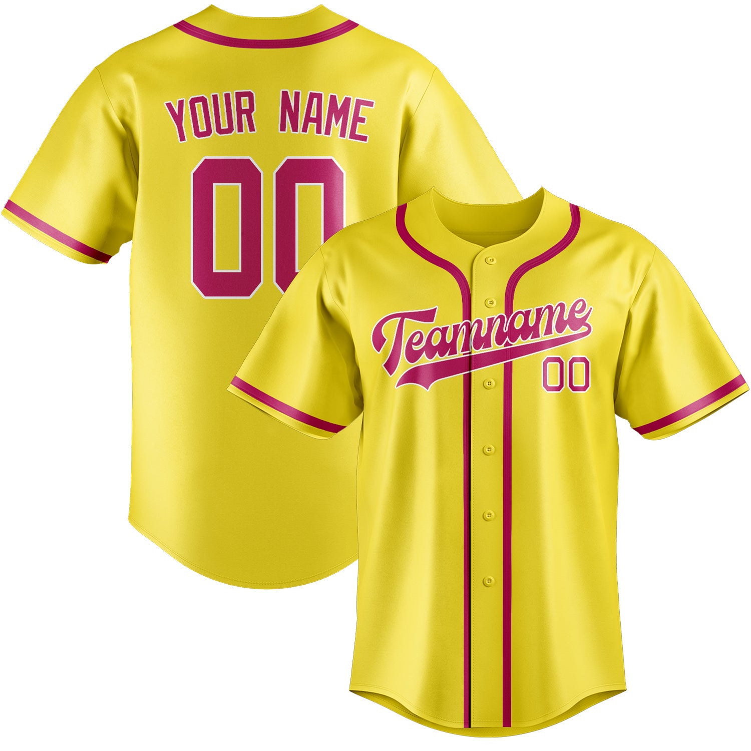 Maillot de baseball personnalisé jaune clair et rose