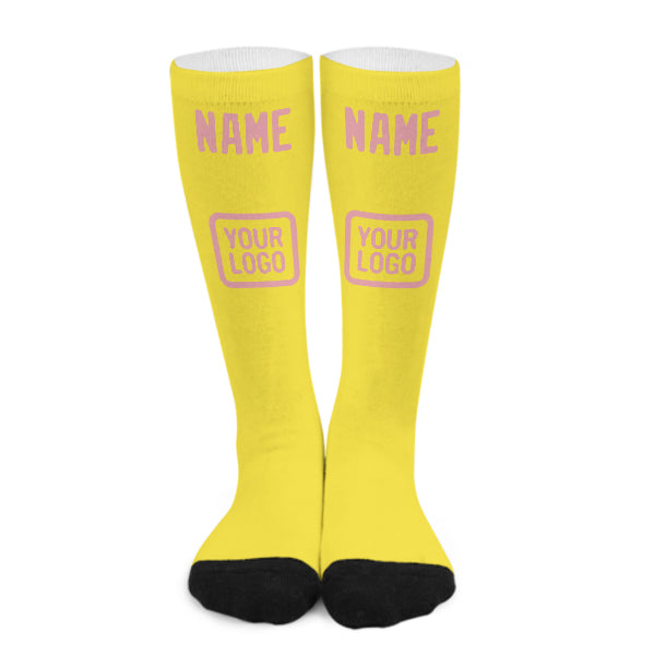 Chaussettes hautes personnalisées jaune clair et rose clair