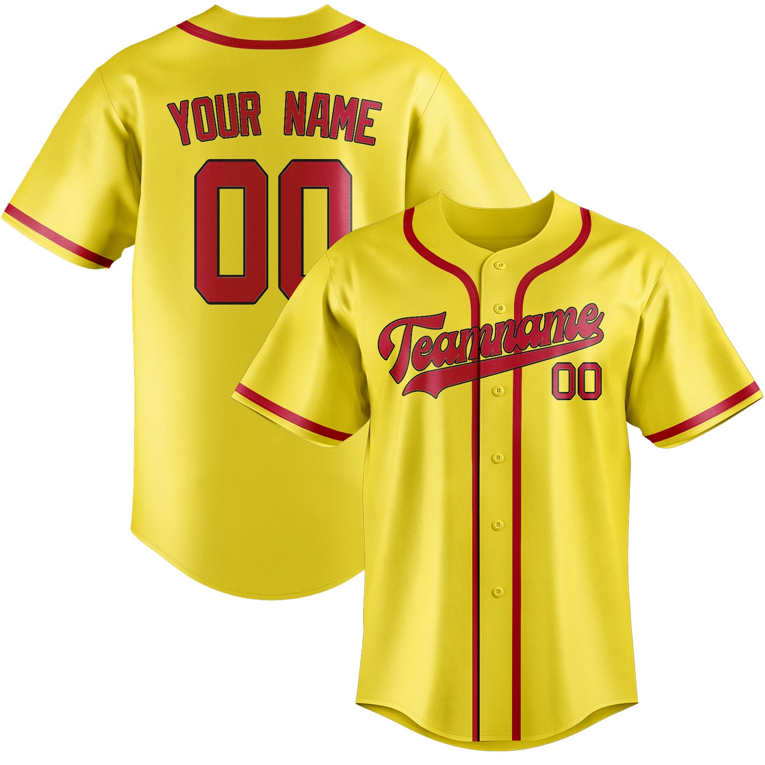 Maillot de baseball personnalisé jaune clair et rouge