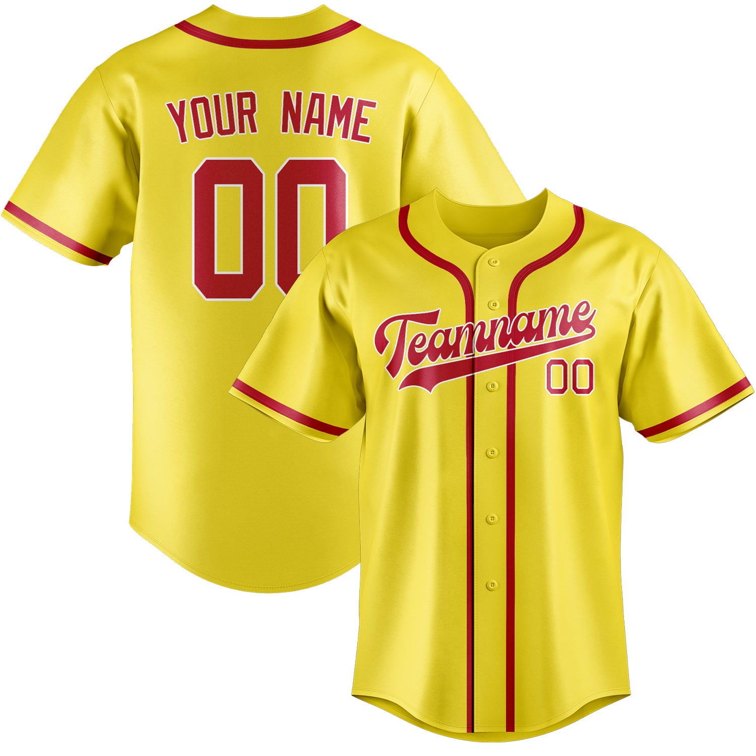 Maillot de baseball personnalisé jaune clair et rouge