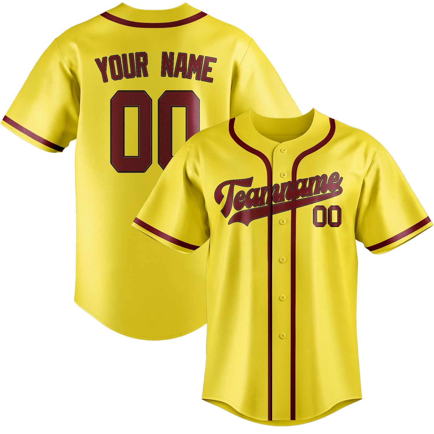 Maillot de baseball personnalisé jaune clair et rouge cramoisi