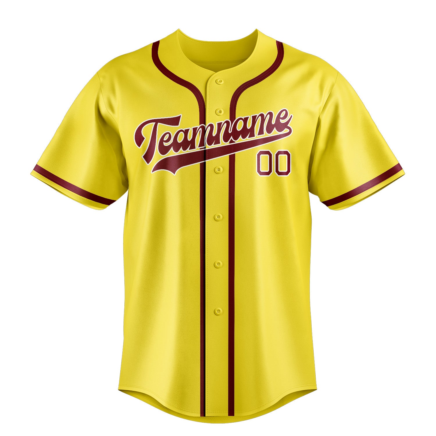 Maillot de baseball personnalisé jaune clair et rouge cramoisi