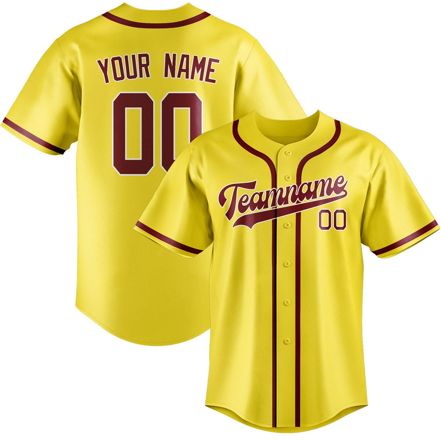 Maillot de baseball personnalisé jaune clair et rouge cramoisi