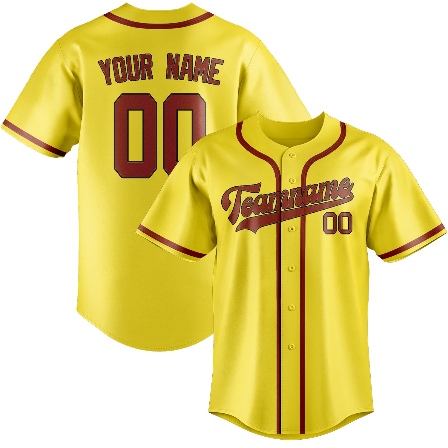 Maillot de baseball personnalisé jaune clair corail rouge
