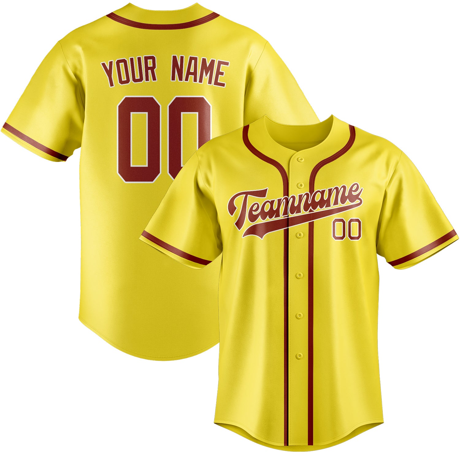 Maillot de baseball personnalisé jaune clair corail rouge