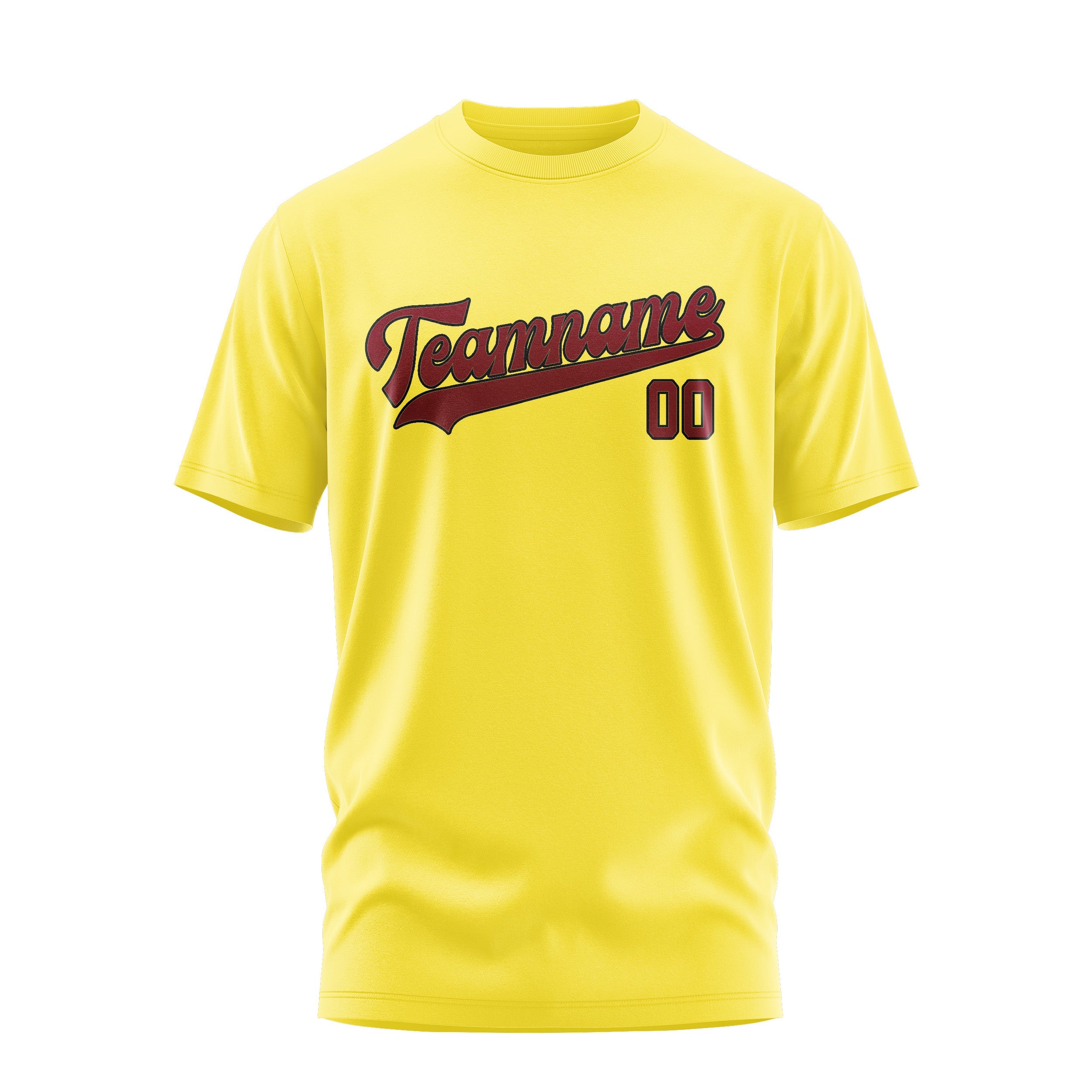 T-shirt personnalisé jaune clair et rouge cramoisi