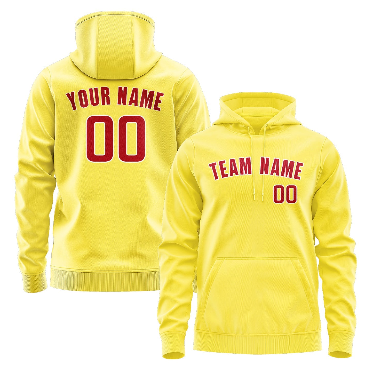 Sweat à capuche personnalisé jaune clair et rouge 