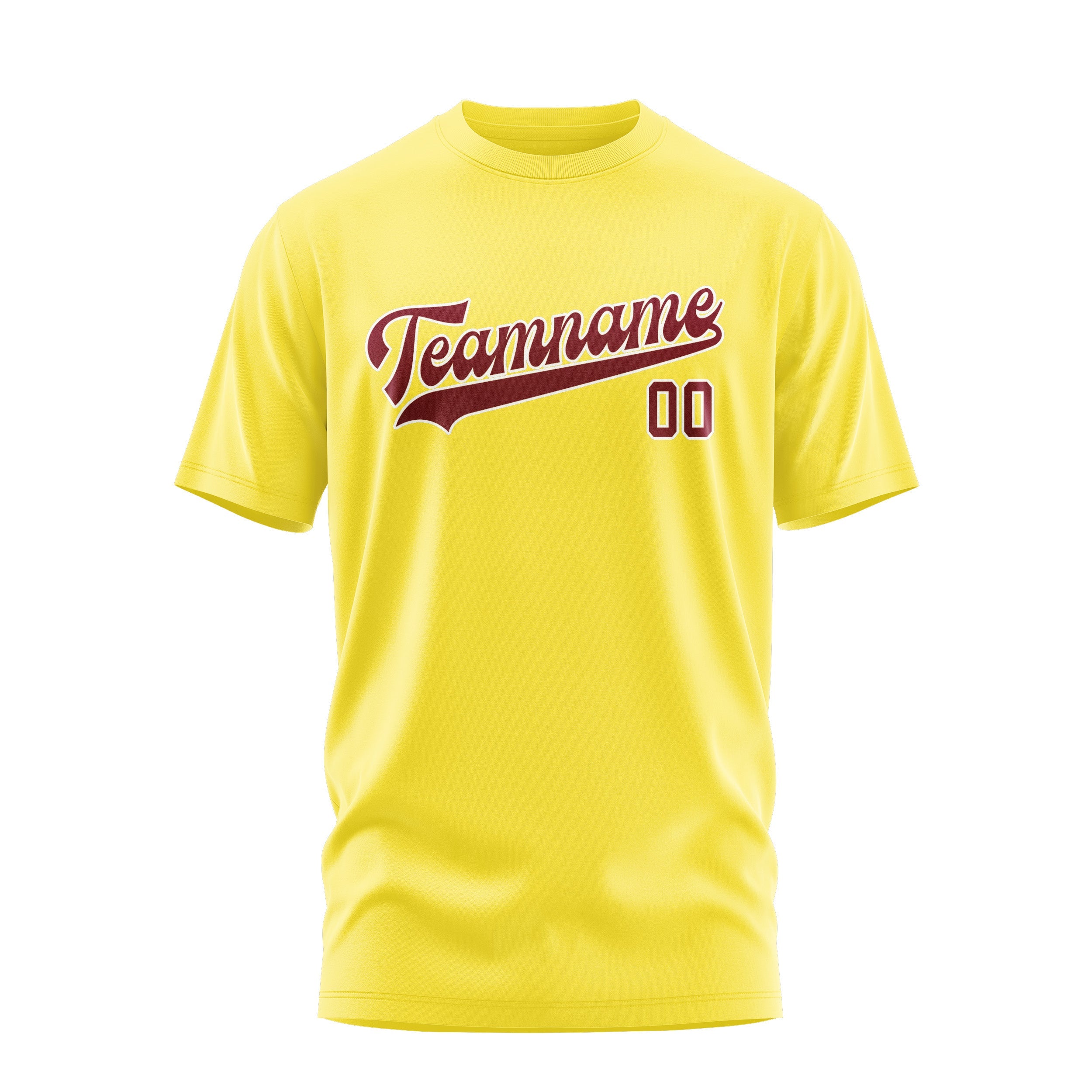 T-shirt personnalisé jaune clair et rouge cramoisi