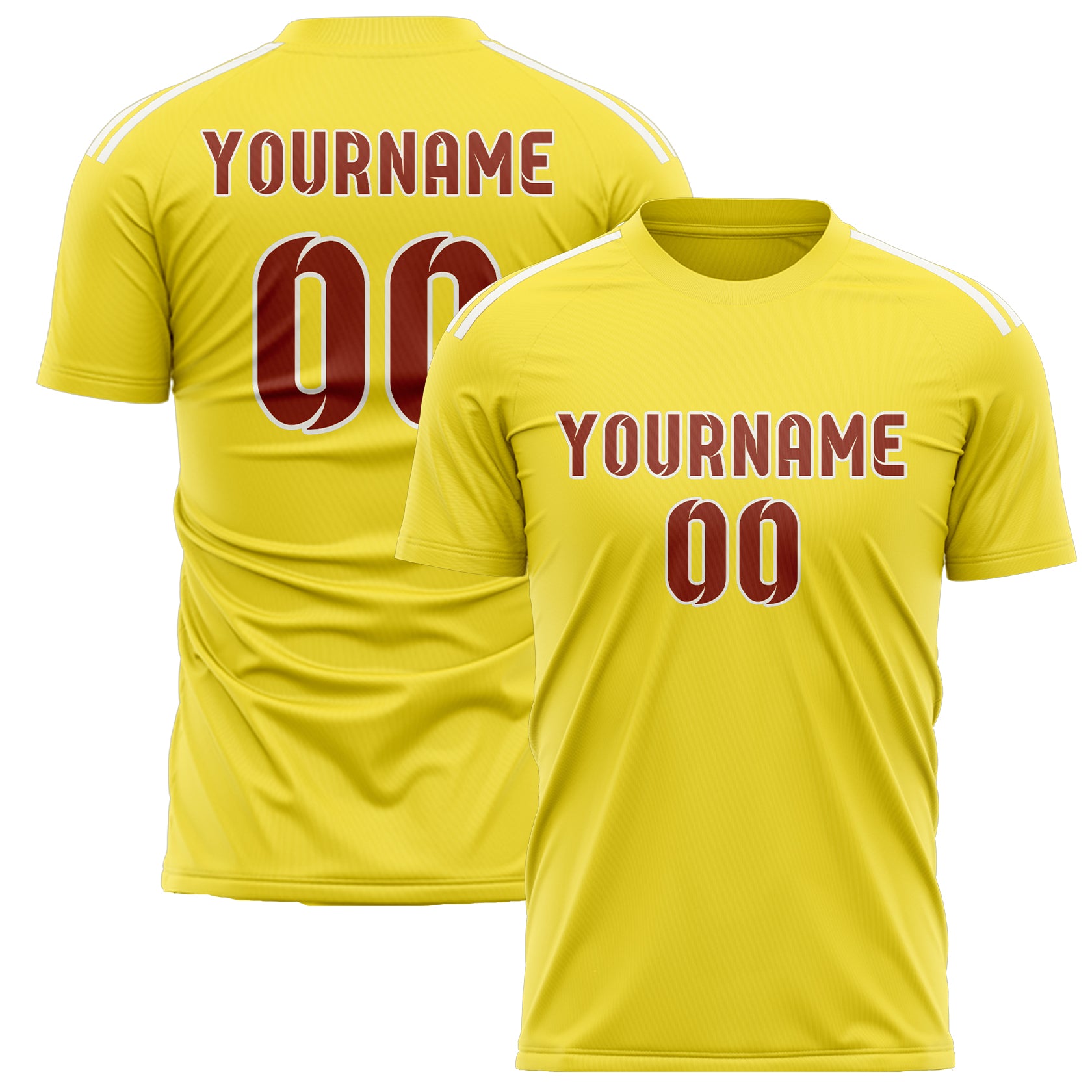 Maillot de football personnalisé jaune clair corail rouge