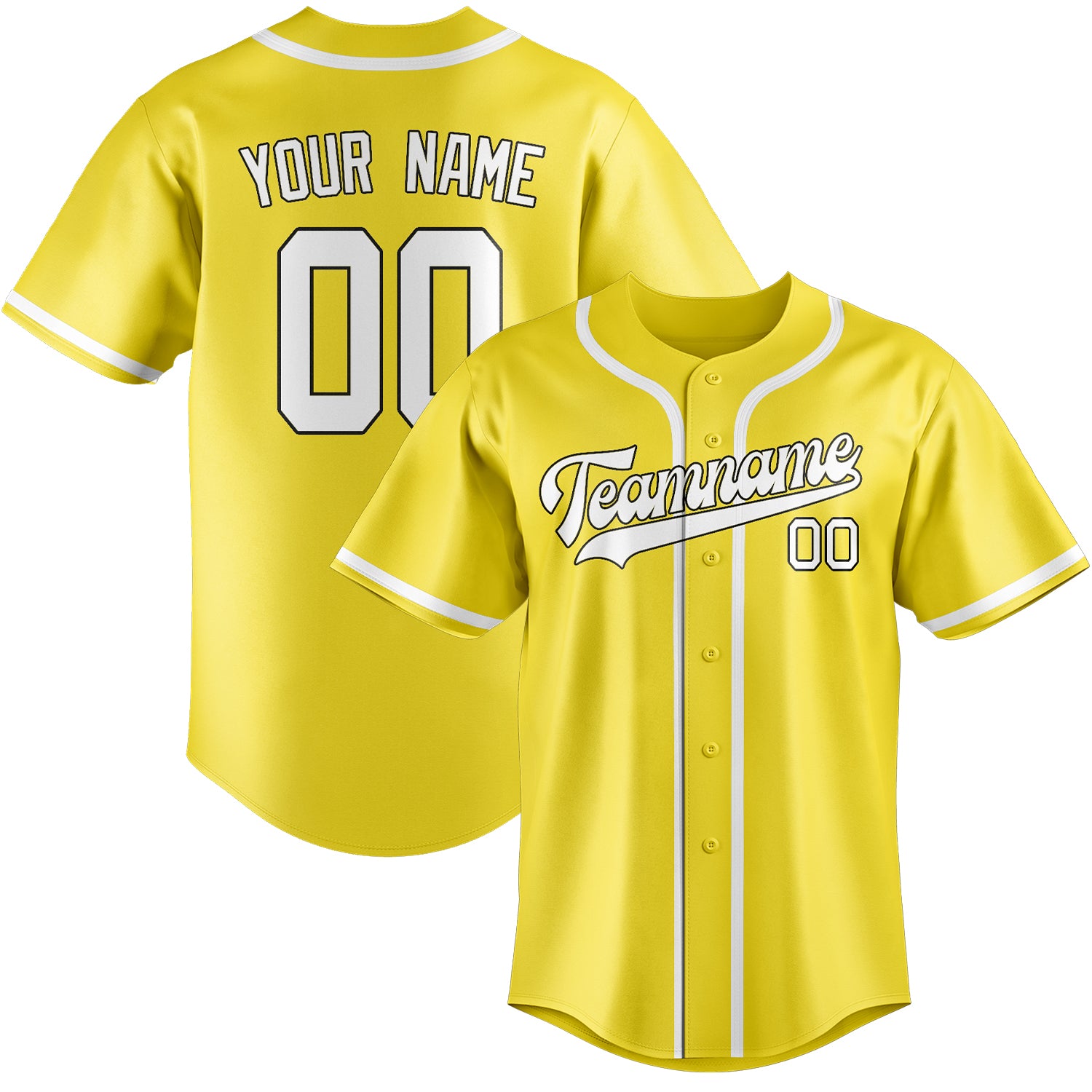 Maillot de baseball personnalisé jaune clair et blanc