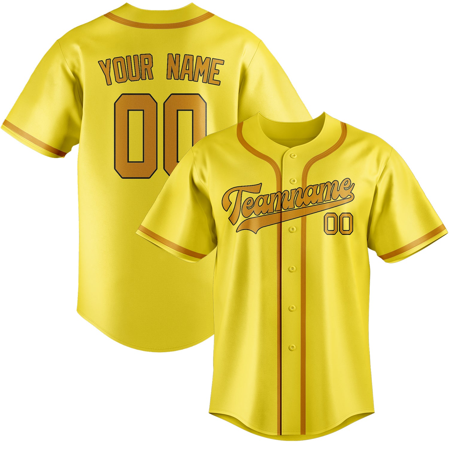 Maillot de baseball jaune clair personnalisé