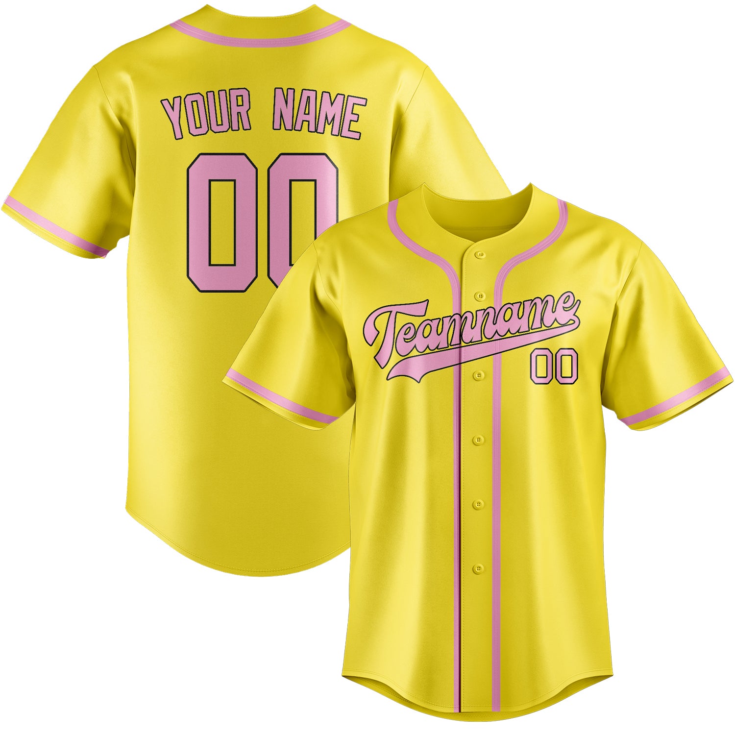 Maillot de baseball personnalisé jaune clair et rose clair