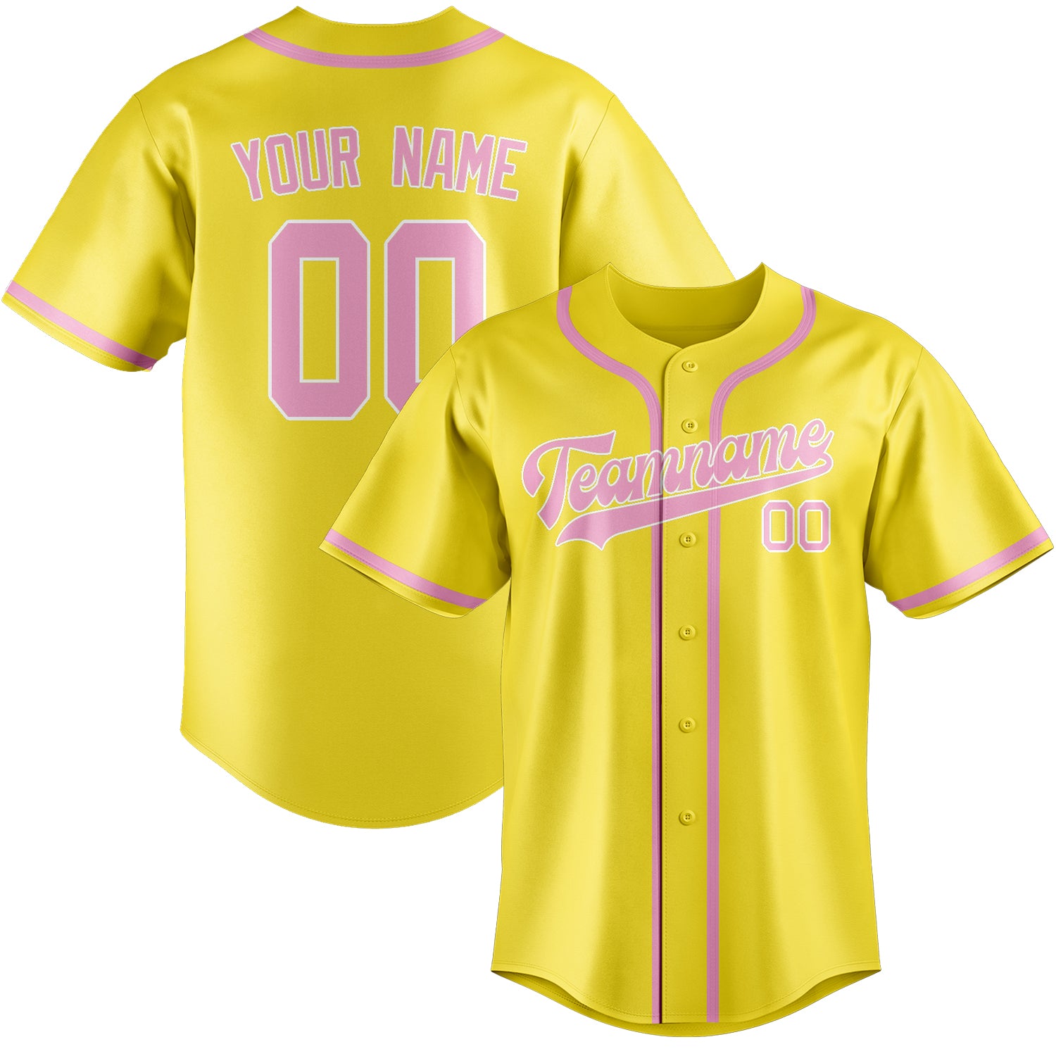 Maillot de baseball personnalisé jaune clair et rose clair