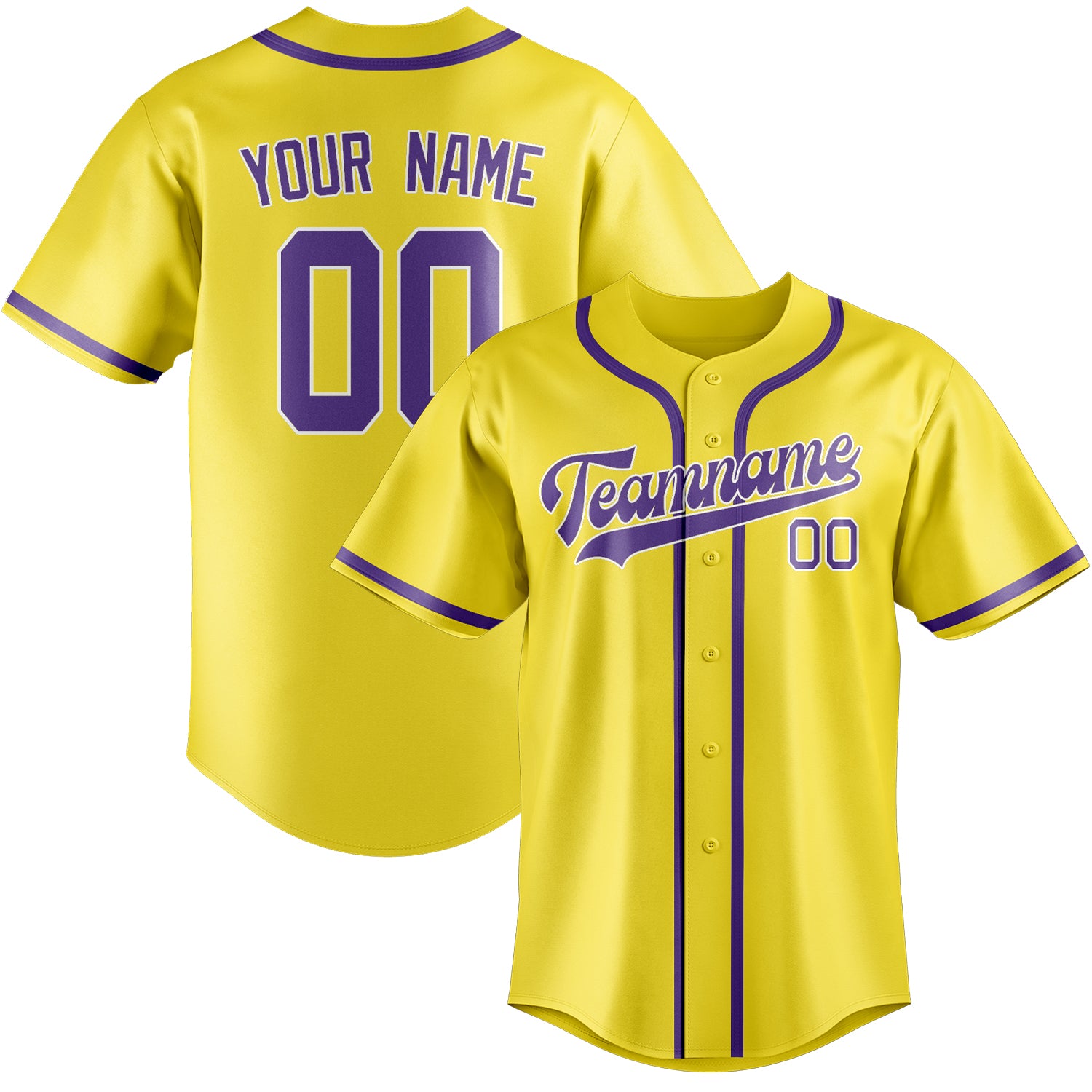 Maillot de baseball personnalisé jaune clair et violet clair