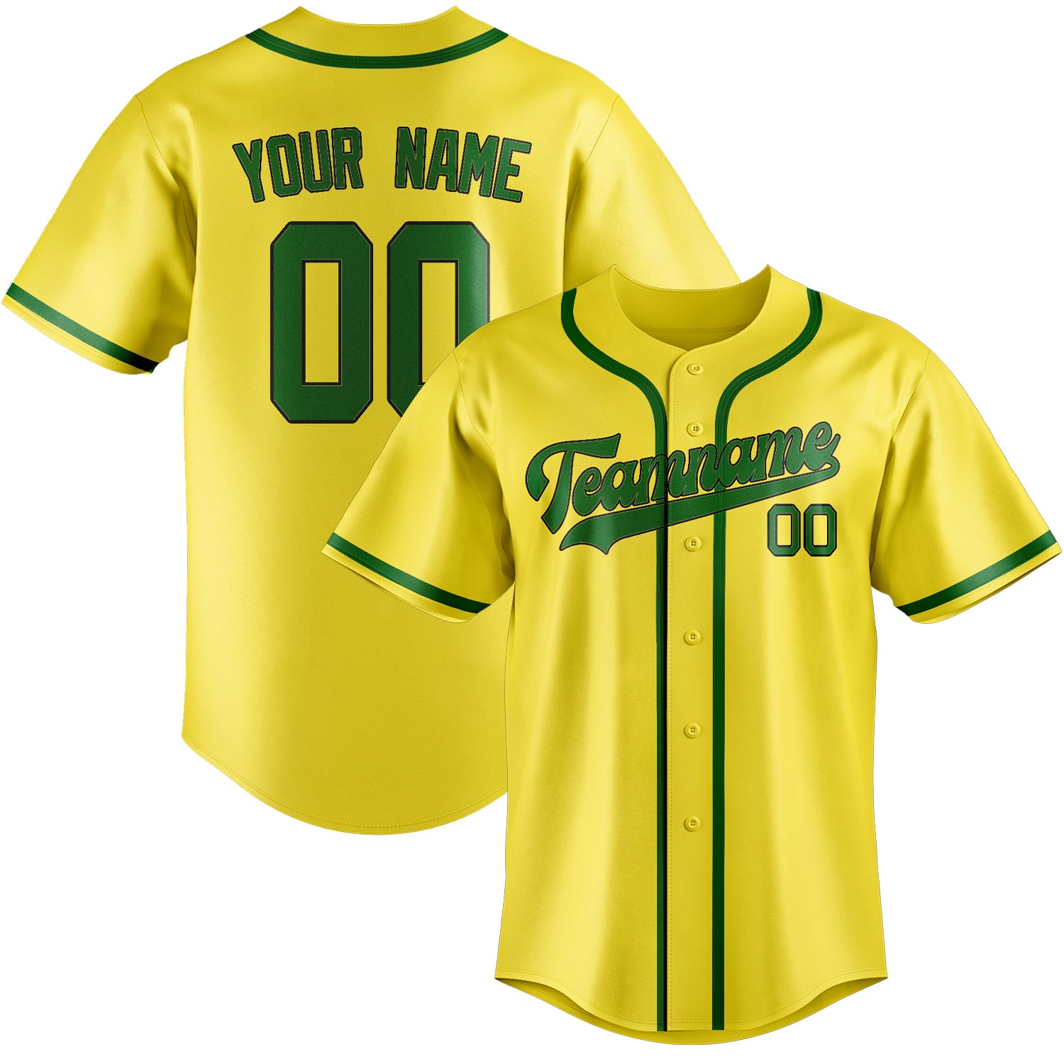 Maillot de baseball personnalisé jaune clair et vert émeraude