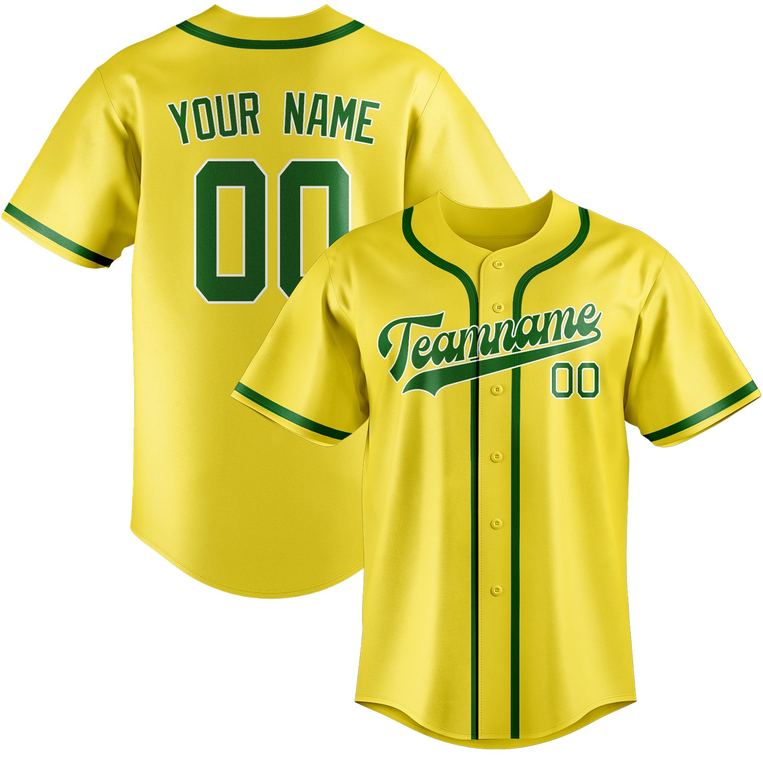 Maillot de baseball personnalisé jaune clair et vert émeraude