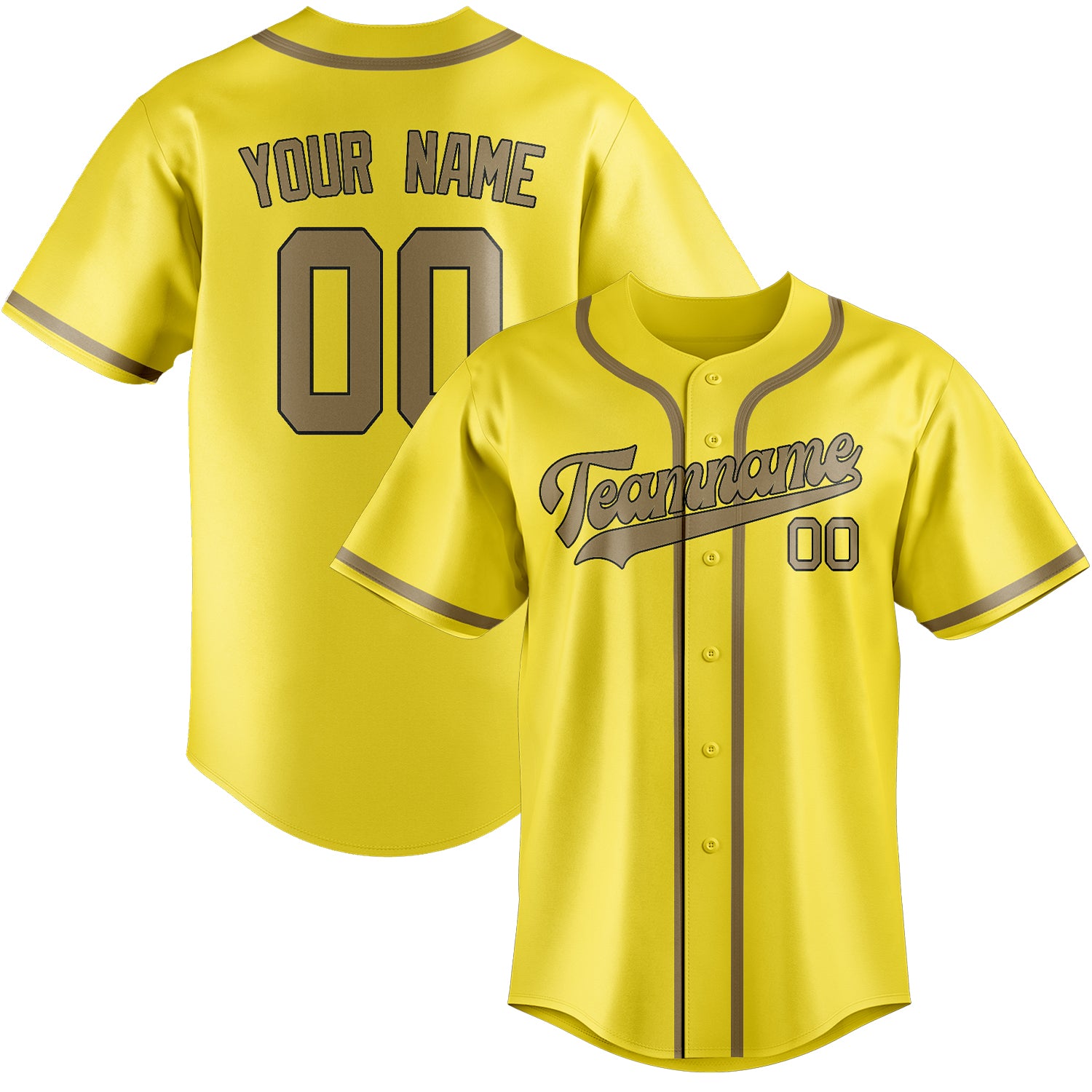 Maillot de baseball personnalisé jaune clair kaki clair