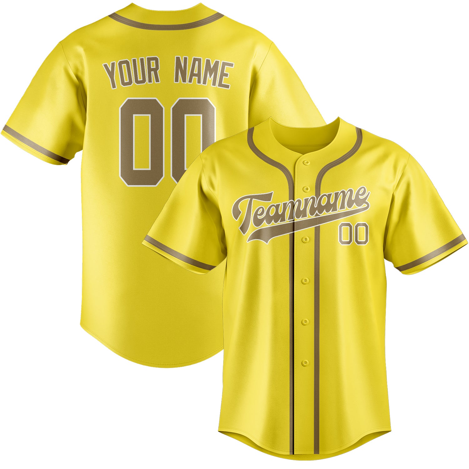 Maillot de baseball personnalisé jaune clair kaki clair