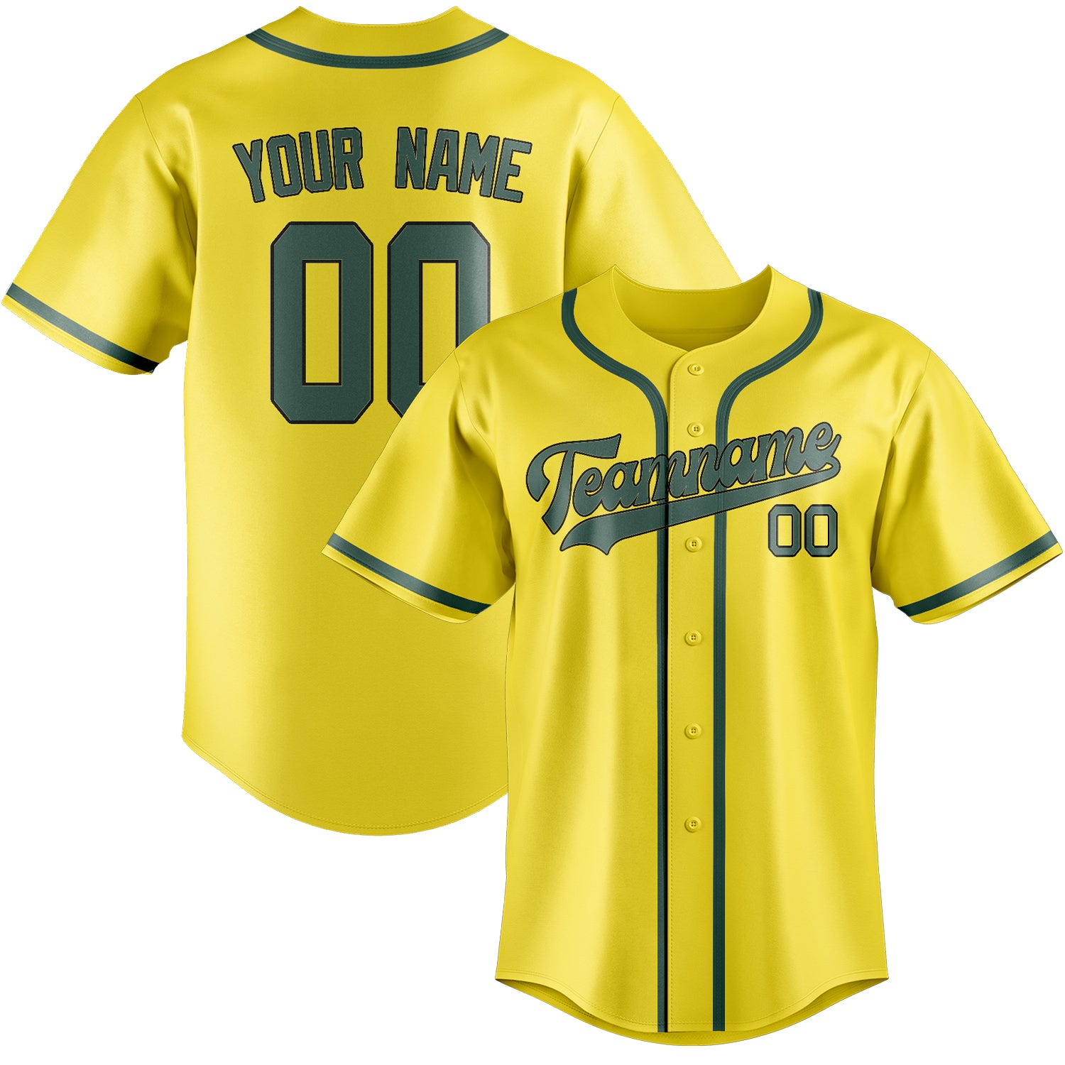 Maillot de baseball personnalisé jaune clair, bleu et vert