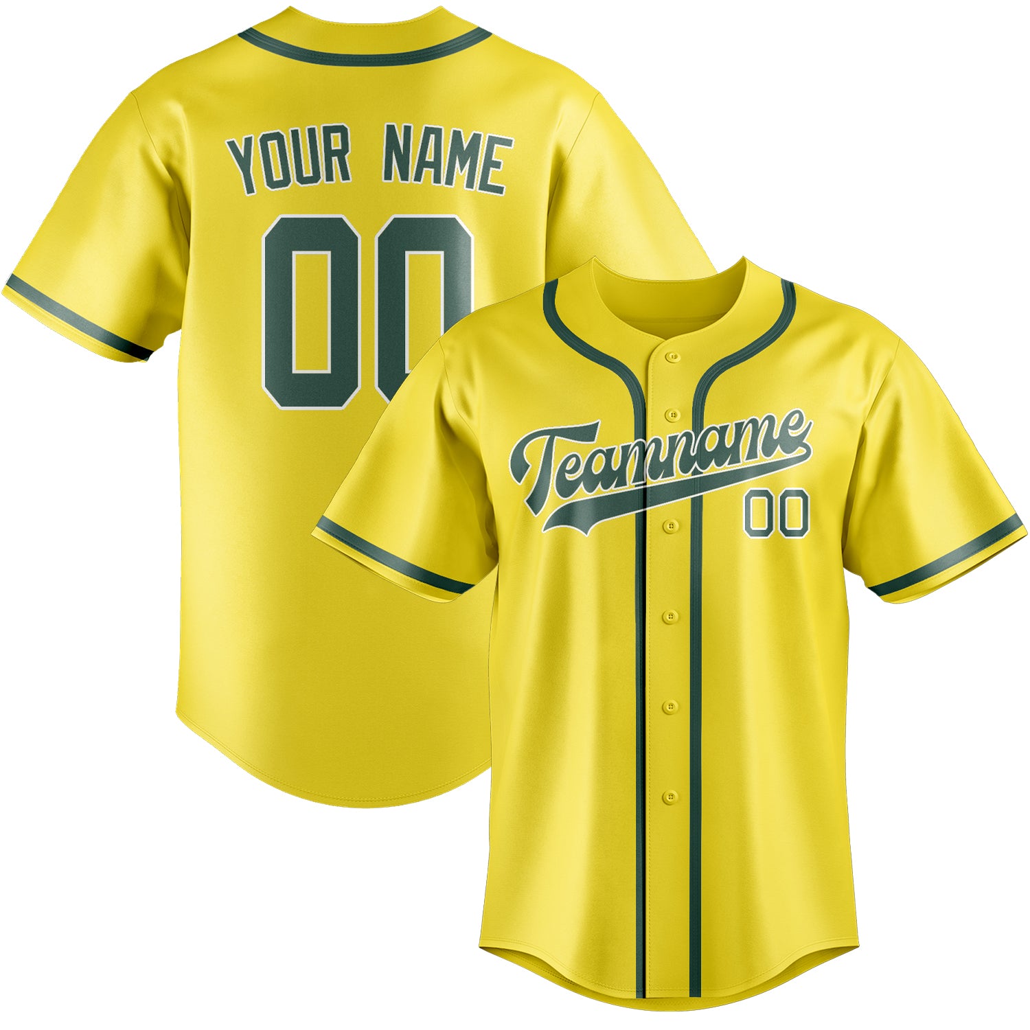 Maillot de baseball personnalisé jaune clair, bleu et vert