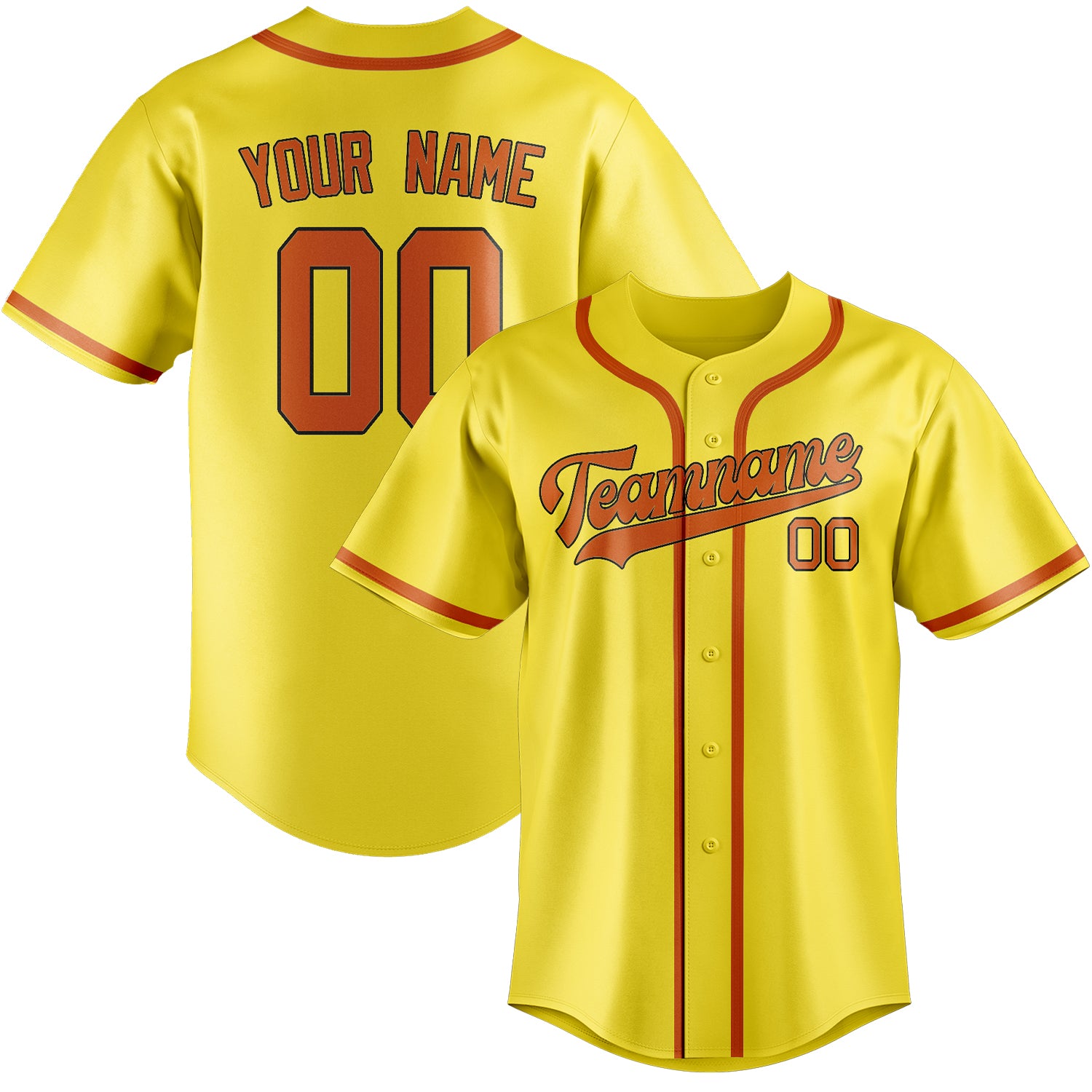 Maillot de baseball personnalisé jaune clair orange