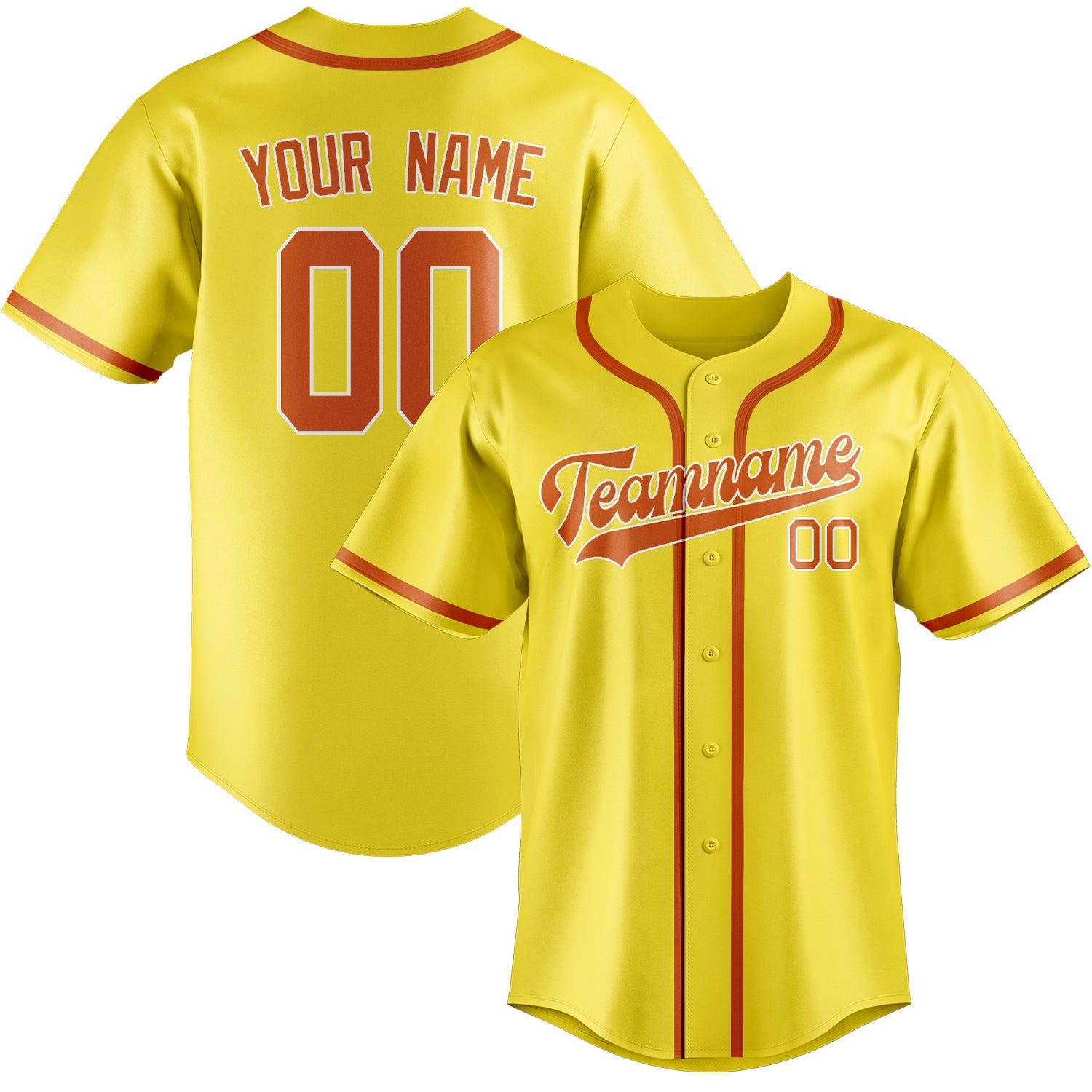 Maillot de baseball personnalisé jaune clair orange