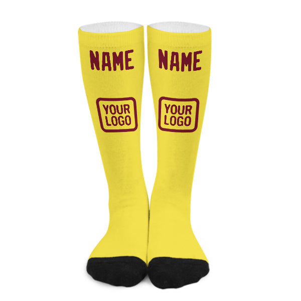 Chaussettes hautes personnalisées jaune clair et rouge cramoisi