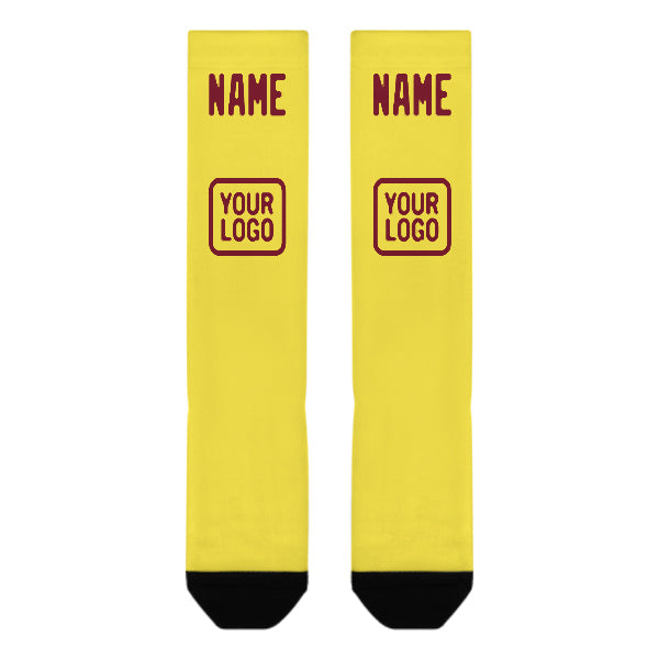 Chaussettes hautes personnalisées jaune clair et rouge cramoisi