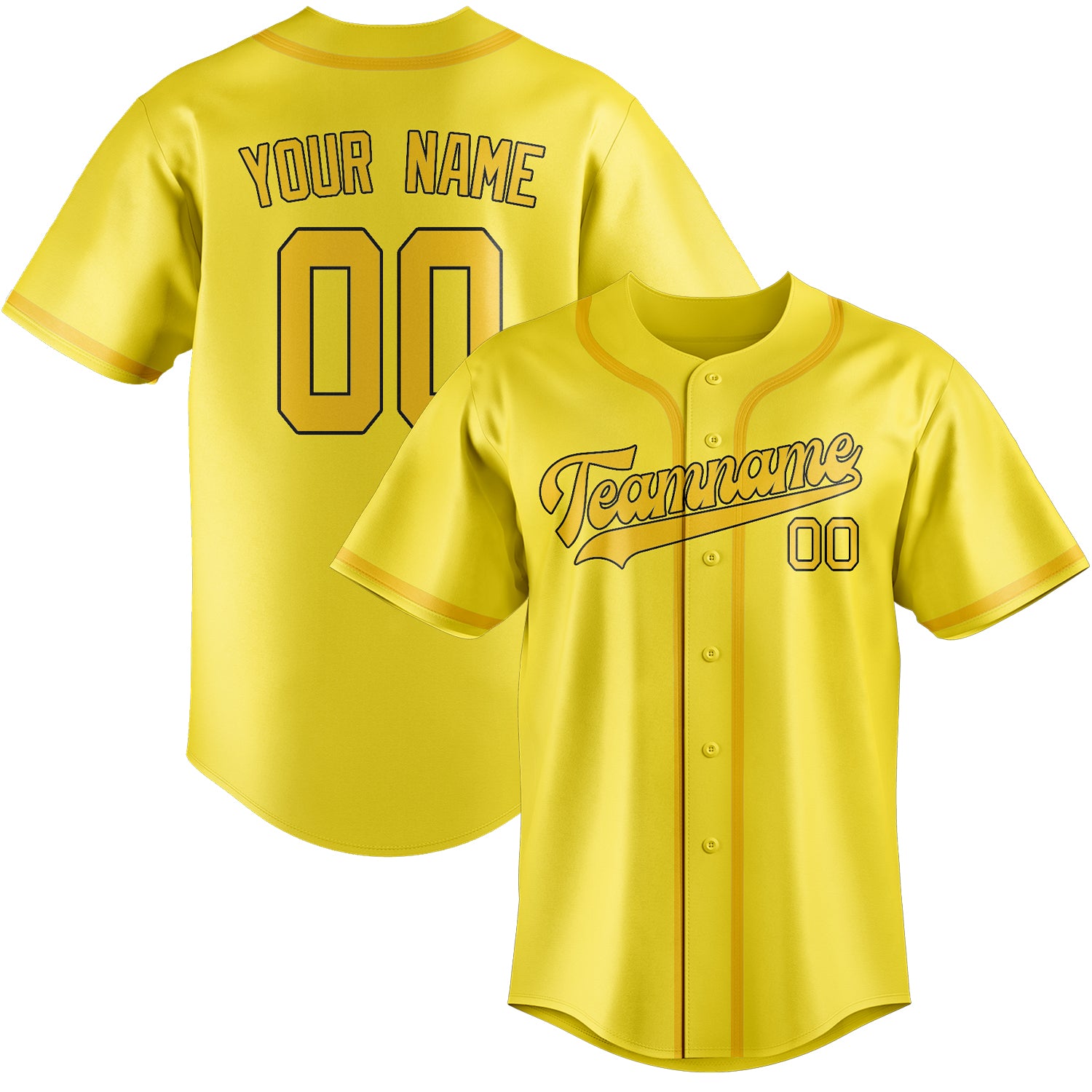 Maillot de baseball personnalisé jaune clair et or