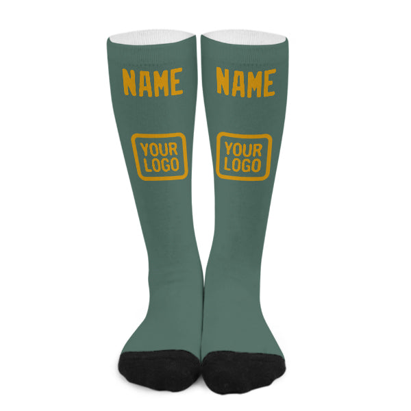 Chaussettes hautes personnalisées bleues, vertes et jaunes