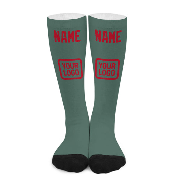 Chaussettes hautes personnalisées bleues, vertes et rouges