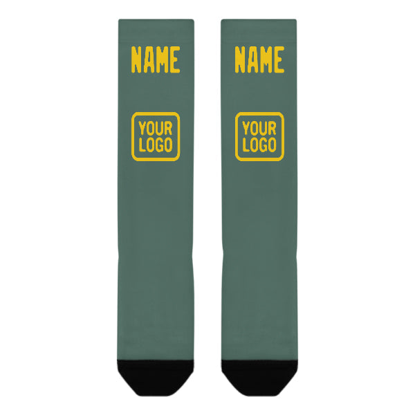 Chaussettes hautes personnalisées bleues, vertes et dorées